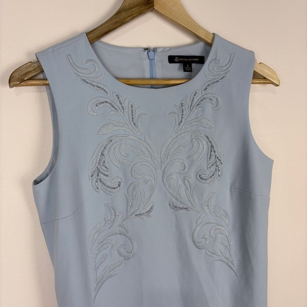 Brooks Brothers Blue Beaded Sleeveless Shift Dress Women's 4 Classic Preppy - Picture 3 of 10